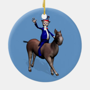 Uncle Sam Riding On Donkey Ceramic Ornament
