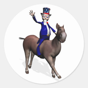 Uncle Sam Riding On Donkey Classic Round Sticker