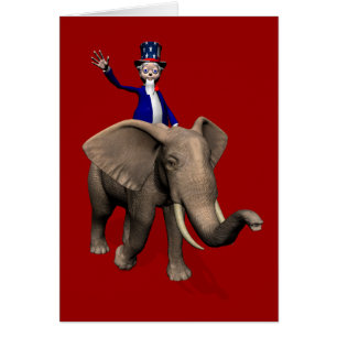 Uncle Sam Riding On Elephant Cards