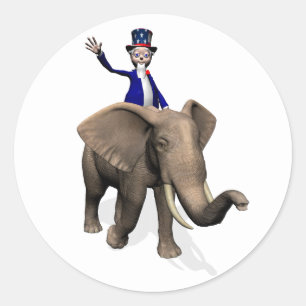 Uncle Sam Riding On Elephant Classic Round Sticker