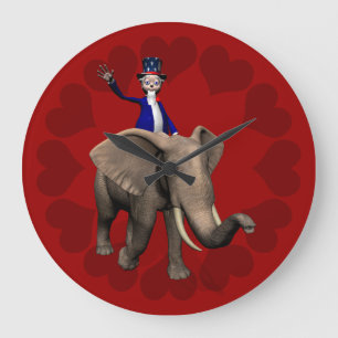 Uncle Sam Riding On Elephant Large Clock