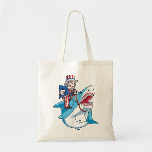 Uncle Sam Riding Shark  4th of July Kids Boys Jaws Tote Bag