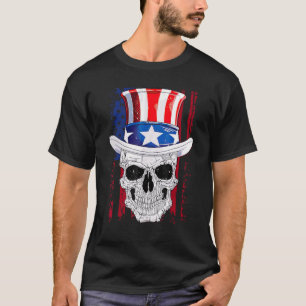Uncle Sam Skull Us Flag July 4th Patriot Us Indepe T-Shirt
