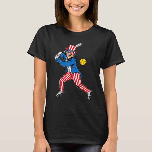 Uncle Sam Softball American Flag Indepedence Day B T-Shirt (Front)