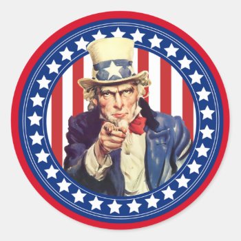 Uncle Sam Stars And Stripes Classic Round Sticker by DP_Holidays at Zazzle