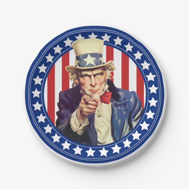 Uncle Sam Stars and Stripes Paper Plates (Front)