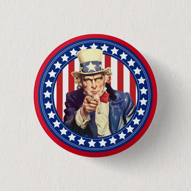 Uncle Sam Stars and Stripes Pinback Button (Front)