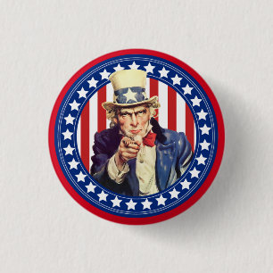 Uncle Sam Stars and Stripes Pinback Button
