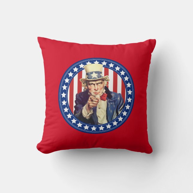 Uncle Sam Stars and Stripes Reversible Throw Pillow (Front)