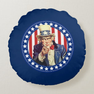Uncle Sam Stars and Stripes Round Pillow