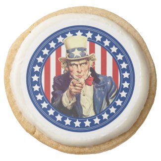 Uncle Sam Stars and Stripes Round Shortbread Cookie