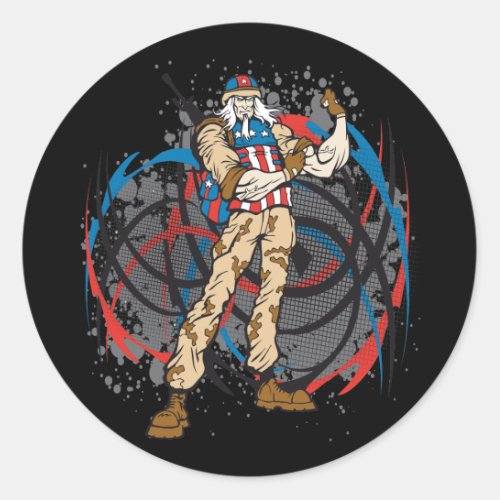 Uncle Sam Tribal Camouflage Hunter Skull Classic Round Sticker