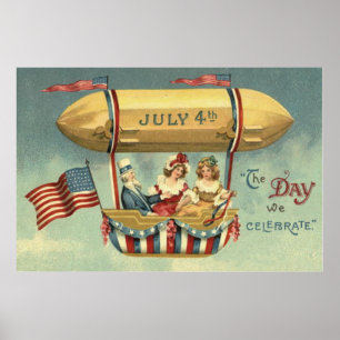 Uncle Sam US Flag Zeppelin Air Balloon Poster