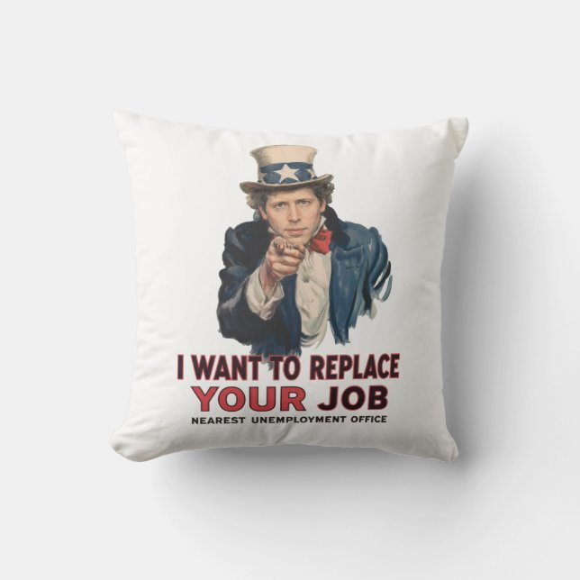 Uncle Sam Wants to Replace Your Job With AI Throw Pillow (Front)