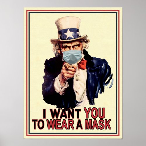 Uncle Sam Wants You to Wear a Face Mask USA Office Poster