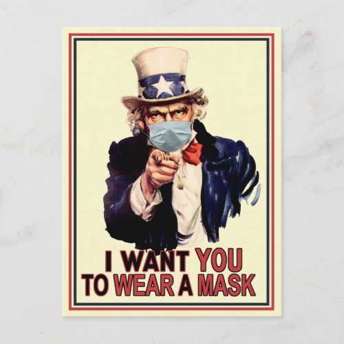 Uncle Sam Wants You to Wear a Face Mask USA Postcard