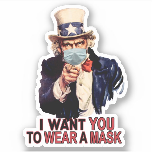 Uncle Sam Wants You to Wear a Face Mask USA Sticker (Front)