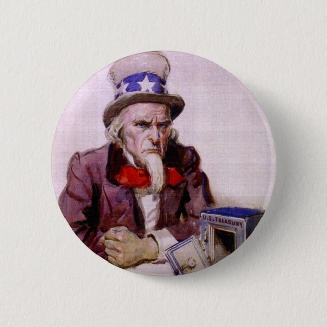 Uncle Sam With An  Empty Treasury Pinback Button (Front)
