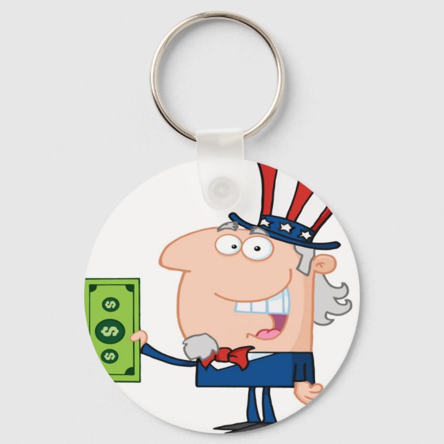 Uncle Sam With Holding A Dollar Bill Keychain (Front)