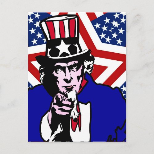 Uncle Sam with Stars  Stripes Background Postcard