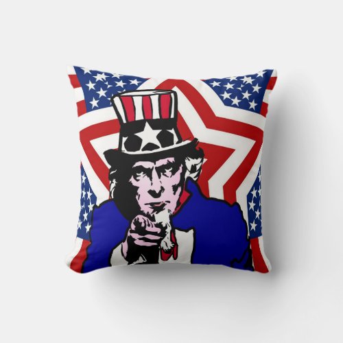 Uncle Sam with Stars  Stripes Throw Pillow
