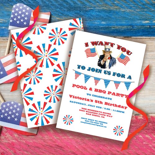 Uncle Same 4th of July Party red white  blue Invitation