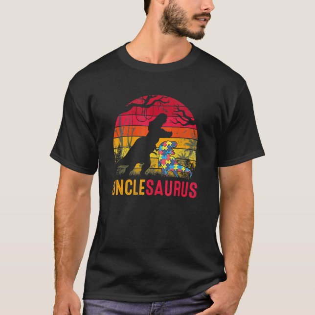 Uncle Saurus Rex Autism Awareness Funny Dinosaur T-Shirt (Front)