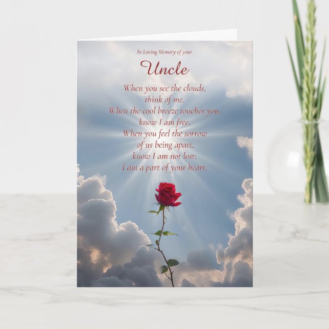 Uncle Sympathy Condolence with Poem Red Rose Card (Front)