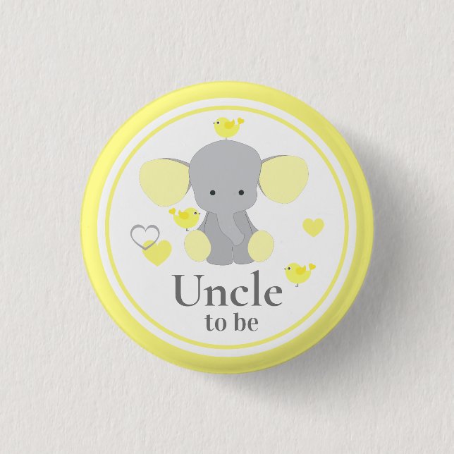 Uncle To Be Baby Boy Girl Shower Elephant Button (Front)