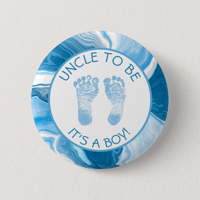 Uncle  to be Blue Marble Baby Shower Button (Front)