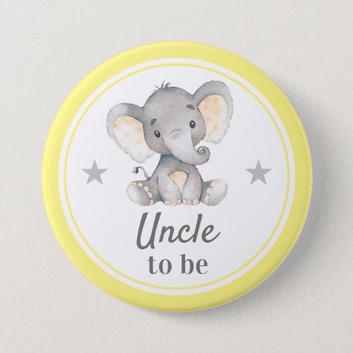 Uncle to be Gift Yellow Gray Elephant Baby Shower Button