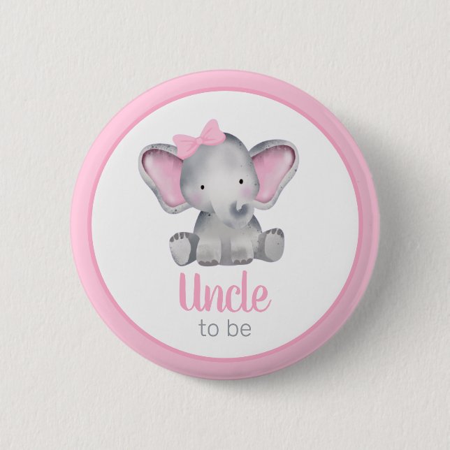 Uncle To Be Pink Elephant Girl Baby Shower Button (Front)