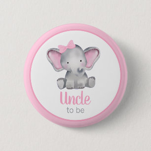 Uncle To Be Pink Elephant Girl Baby Shower Button