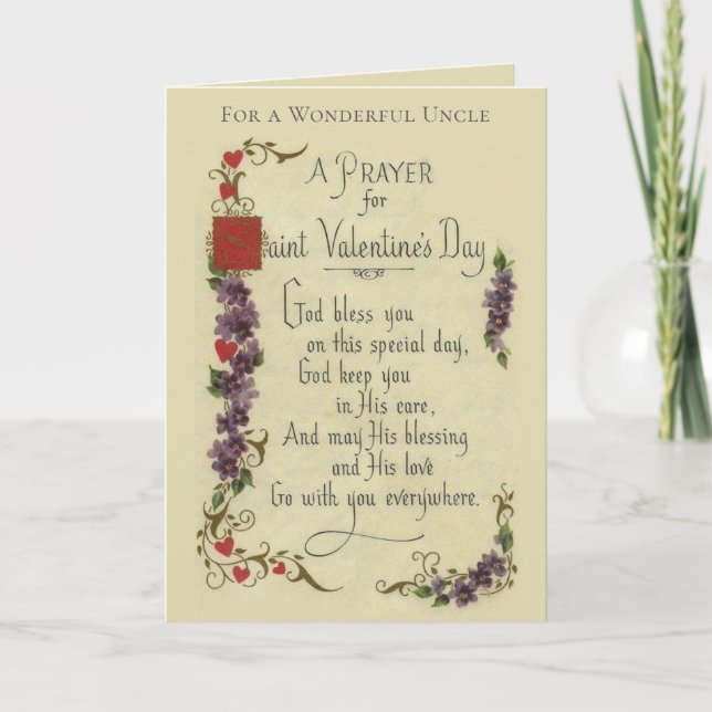 Uncle Valentine Religious Prayer Floral Holiday Card (Front)
