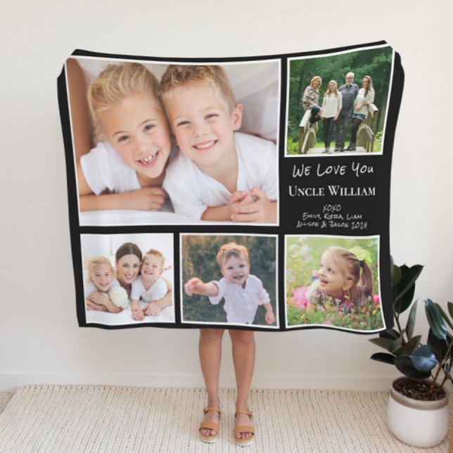 Uncle We Love You Photo Collage Black Sherpa Blanket (Creator Uploaded)