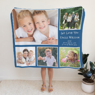 Uncle We Love You Photo Collage Blue Fleece Blanket