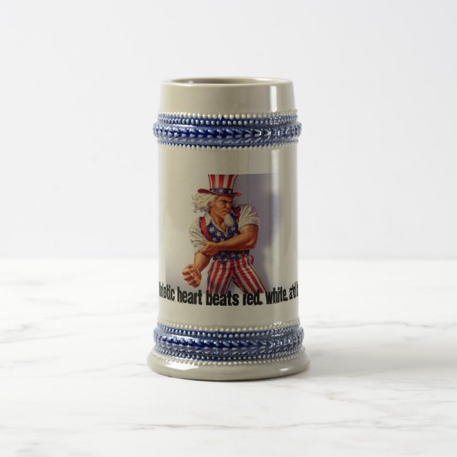 UncleSam_normal, My patriotic heart beats red, ... Beer Stein (Center)