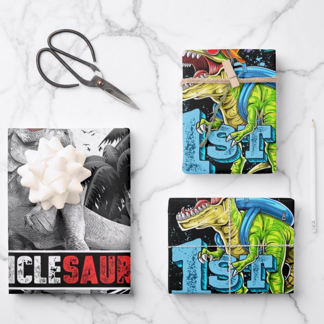 Unclesaurus Dinosaur Uncle Saurus Wrapping Paper Sheets (Front)