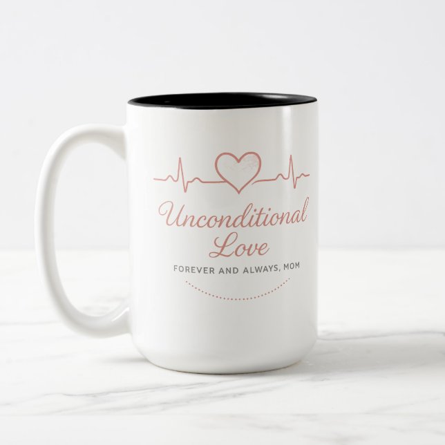 Unconditional Love – Heartbeat Design Two-Tone Mug (Left)