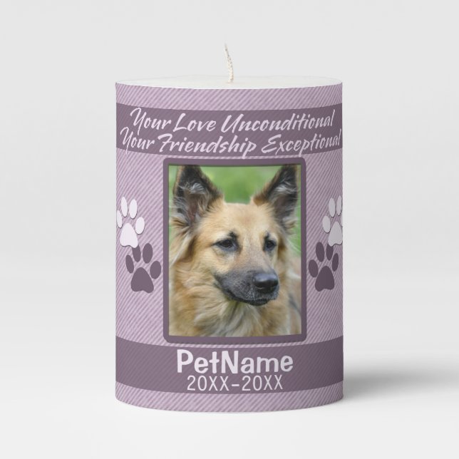 Unconditional Love Pet Sympathy Custom Pillar Candle (Front)