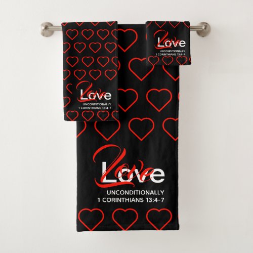 UNCONDITIONAL LOVE Red Hearts Bath Towel Set