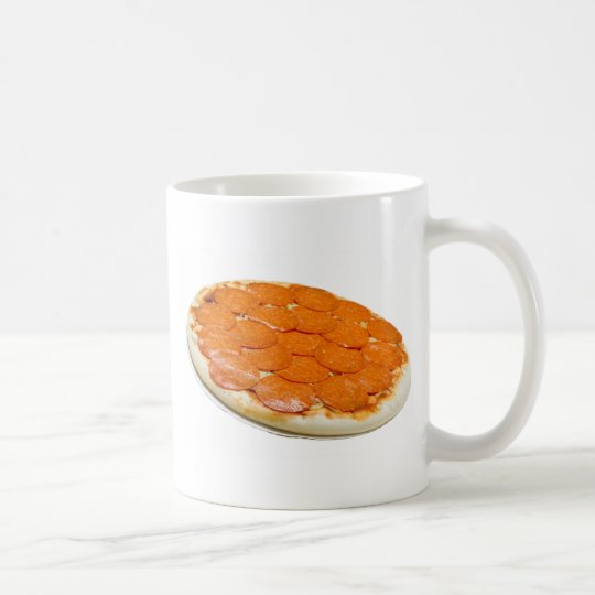 Uncooked pepperoni and cheese pizza coffee mug