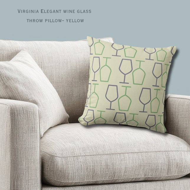 Uncork & Relax | Virginia Wine Lover Yellow Throw Pillow (Virginia Wine Glass Throw Pillow)