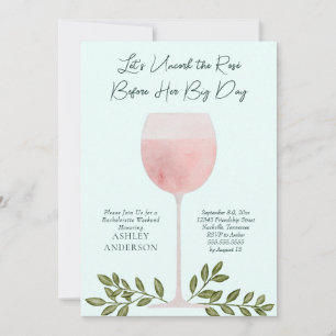 Uncork the Rosé Wine Watercolor Bachelorette Party Invitation