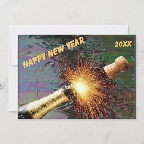 Uncorked Bottle Fireworks Happy New Year in Staine Invitation