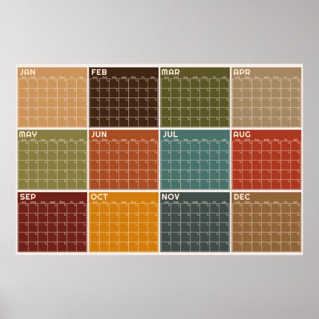 Undated Blank Warm Fall Color Planner Calendar Poster (Front)