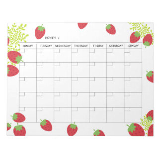 Undated Minimal Strawberry Monthly Planner Notepad