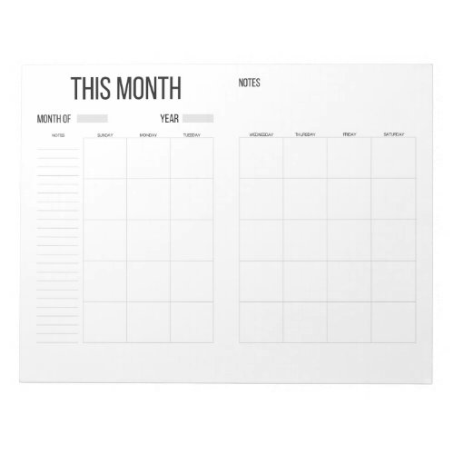 Undated Monthly Planner Notepad