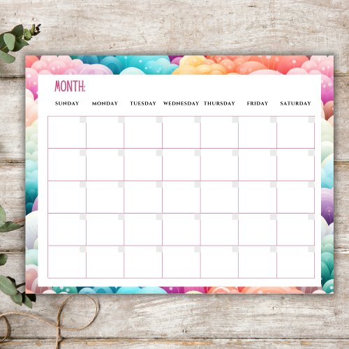 Undated Monthly Planner Rainbow Cloud Border Notepad