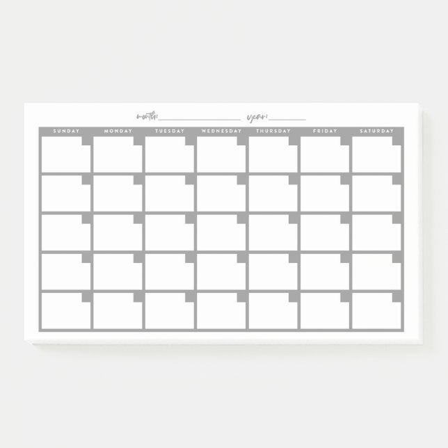 Undated Sticky Note Calendar - Gray (Front)
